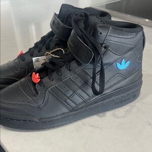 Adidas Black and Blue High-Top Sneakers with Velcro Strap